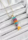 Pirinç Rainbow Balık Model Zirkon Taşlı Gold Renk Kadın Kolye