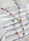 Pirinç Renkli Zirkon Taşlı Damla Model Gold Renk Kadın Y Kolye