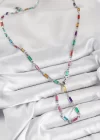 Pirinç Renkli Zirkon Taşlı Dikdörtgen Model Gümüş Renk Kadın Y Kolye