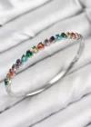 Pirinç Renkli Zirkon Taşlı Kalp Model Gümüş Renk Kadın Kelepçe