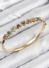 Pirinç Renkli Zirkon Taşlı Sıralı Kalp Model Gold Renk Kadın Kelepçe