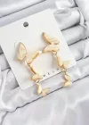 Pirinç Sedef Sallantılı Mermer Desenli Kelebek Model Gold Renk Vintage Kadın Küpe