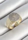 Pirinç Sekizgen Figür Zirkon Taşlı Gold Renk Ayarlanabilir Kadın Yüzük