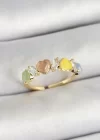 Pirinç Sıralı Kalp Figürlü Zirkon Taşlı Gold Renk Ayarlanabilir Kadın Yüzük