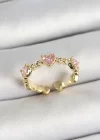 Pirinç Sıralı Kalp Figürlü Zirkon Taşlı Gold Renk Ayarlanabilir Kadın Yüzük