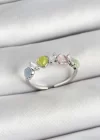 Pirinç Sıralı Kalp Figürlü Zirkon Taşlı Gümüş Renk Ayarlanabilir Kadın Yüzük