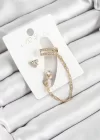 Pirinç Üçgen Figürlü Zirkon Taşlı Gold Renk 3lü Kıkırdak Kadın Küpe Set