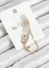 Pirinç Yılan Figürlü Zirkon Taşlı Gold Renk 3lü Kıkırdak Kadın Küpe Set