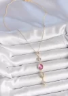 Pirinç Zincir Gold Renk Pembe Zirkon Taşlı Y Kolye