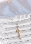 Pirinç Zincir Kehribar Sarı Gold Renk  Zirkon Taşlı Y Kolye