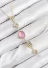 Pirinç Zincir Pembe Gold Renk Zirkon Taşlı Y Kolye