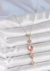Pirinç Zincir Pembe Gold Renk Zirkon Taşlı Y Kolye