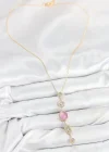Pirinç Zincir Pembe Gold Renk Zirkon Taşlı Y Kolye