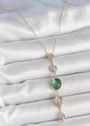 Pirinç Zincir Zümrüt Yeşil Gold Renk Zirkon Taşlı Y Kolye