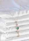 Pirinç Zincir Zümrüt Yeşil Gold Renk Zirkon Taşlı Y Kolye