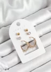 Pirinç Zirkon Taş Ve Halka Figürlü Gold Renk 3lü Çift Kadın Küpe Set