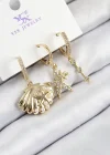 Pirinç Zirkon Taşlı 3lü İstiridye Ve Yıldız Model Gold Renk Kadın Küpe