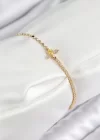 Pirinç Zirkon Taşlı Arı Model Ezme Zincir Gold Renk Kadın Bileklik