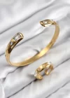 Pirinç Zirkon Taşlı Ayrık Model Gold Renk Bileklik Yüzük Set