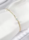 Pirinç Zirkon Taşlı Boncuk Model Ezme Zincir Gold Renk Kadın Bileklik