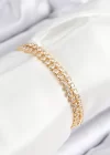 Pirinç Zirkon Taşlı Çift Sıra Model Gold Renk Asansörlü Kadın Bileklik
