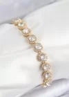 Pirinç Zirkon Taşlı Daire Baget Model Gold Renk VIP Seri Kadın Bileklik