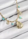 Pirinç Zirkon Taşlı Deniz Kabuğu Model Gold Renk Kadın Kolye