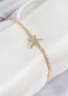 Pirinç Zirkon Taşlı Deniz Yıldızı Model Gold Renk Kadın Bileklik