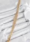 Pirinç Zirkon Taşlı Ezme Küba Zincir Model Gold Renk Kadın Bileklik
