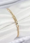 Pirinç Zirkon Taşlı Ezme Zincirli Baget Model Gold Renk Kadın Bilekilk