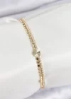 Pirinç Zirkon Taşlı Ezme Zincirli Kalp Model Gold Renk Kadın Bilekilk