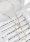 Pirinç Zirkon Taşlı Ezme Zincirli Kalp Model Gold Renk Y Kolye