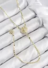 Pirinç Zirkon Taşlı Ezme Zincirli Madalyon Model Gold Renk Y Kolye