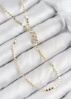 Pirinç Zirkon Taşlı Ezme Zincirli Model Gold Renk Y Kolye