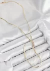 Pirinç Zirkon Taşlı Ezme Zincirli Model Gold Renk Y Kolye