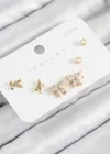 Pirinç Zirkon Taşlı Fiyonk Model Gold Renk 925 Ayar Gümüş Çivi Kadın Küpe Set