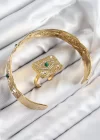 Pirinç Zirkon Taşlı Göz Model Gold Renk Bileklik Yüzük Set