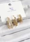 Pirinç Zİrkon Taşlı Halka Model Gold Renk 3lü Kadın Küpe