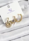 Pirinç Zİrkon Taşlı Halka Model Gold Renk 3lü Kadın Küpe