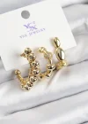 Pirinç Zİrkon Taşlı Halka Model Gold Renk 3lü Kadın Küpe