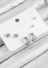 Pirinç Zirkon Taşlı Halka Model Gümüş Renk 925 Ayar Gümüş Çivi Kadın Küpe Set