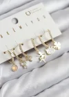 Pirinç Zirkon Taşlı Hello Kity Ve Yonca Model Gold Renk 6lı Küpe Set
