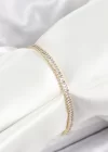 Pirinç Zirkon Taşlı İnce Su Yolu Model Gold Renk Kadın Bileklik