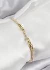 Pirinç Zirkon Taşlı İnce Su Yolu Model Gold Renk Kadın Bileklik