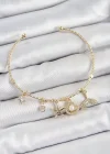 Pirinç Zirkon Taşlı İstiridye Ve Deniz Yıldızı Model Gold Renk Charm Bileklik
