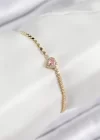 Pirinç Zirkon Taşlı Kalp Model Ezme Zincir Gold Renk Kadın Bileklik