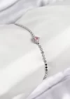 Pirinç Zirkon Taşlı Kalp Model Ezme Zincir Gümüş Renk Kadın Bileklik
