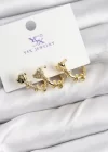 Pirinç Zİrkon Taşlı Kalp Model Gold Renk 3lü Kadın Küpe
