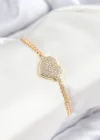 Pirinç Zirkon Taşlı Kalp Model Gold Renk Asansörlü Kadın Bileklik