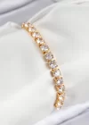 Pirinç Zirkon Taşlı Kare Model Gold Renk Asansörlü Kadın Bileklik